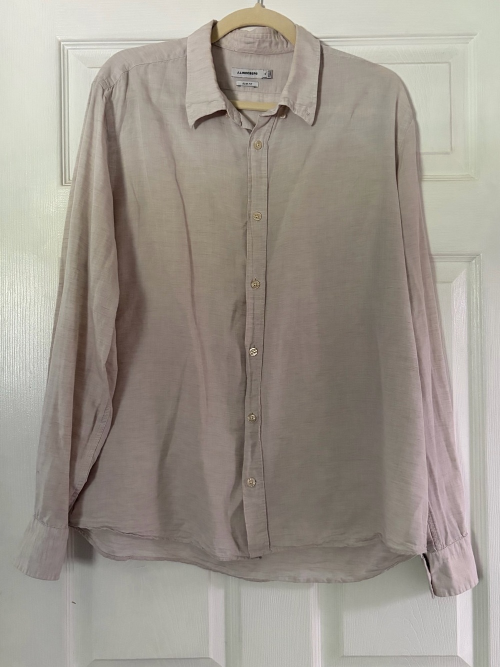 J. Lindeberg Men's Light Grey Linen Button-Up Shirt
